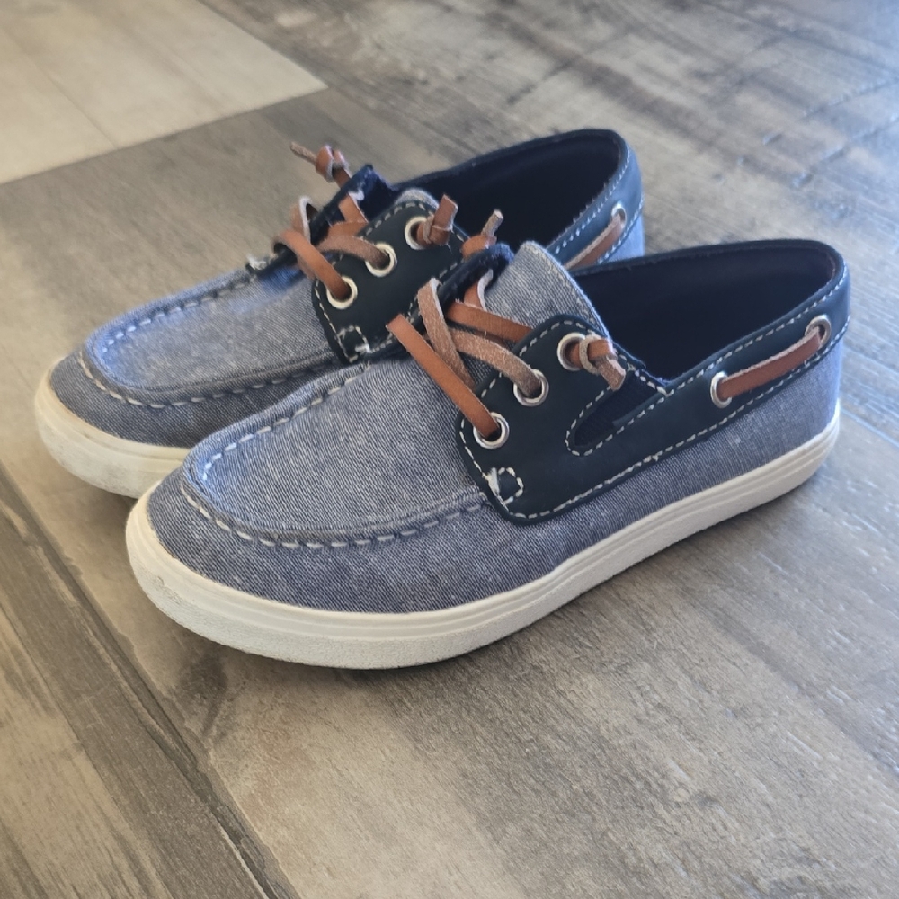 Children's Place Denim Boat Shoes with Brown and Navy Accents